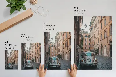 Lámina artística de arquitectura clásica con coche en una calle diseño de alta calidad