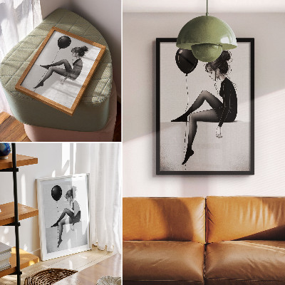 Lienzo decorativo moderno Figura al borde con un globo que refleja una emoción