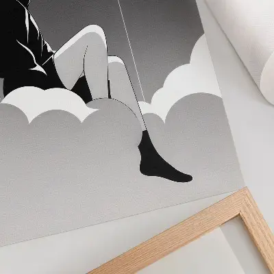 Póster figura sobre una nube con un globo en estilo minimalista