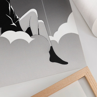 Póster Una figura sobre una nube con un globo en estilo minimalista.