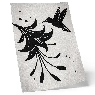 Lámina artística de colibrí y flor diseño en contraste sobre fondo blanco de alta calidad