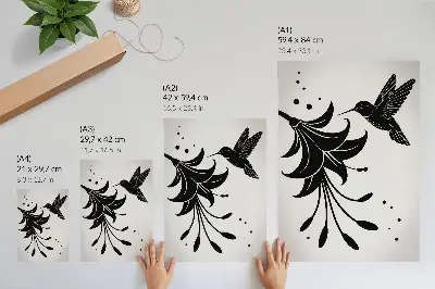 Lámina artística de colibrí y flor diseño en contraste sobre fondo blanco de alta calidad