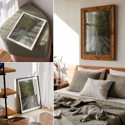 Lienzo decorativo moderno camino forestal con ambiente de paz aventura verde y misterio