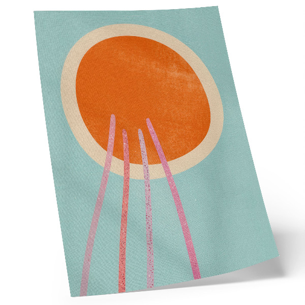 Póster con colores saturados Círculo naranja sobre fondo turquesa líneas rosas