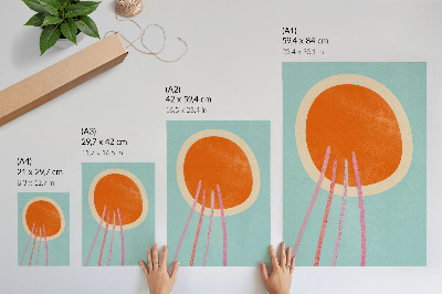 Póster con colores saturados Círculo naranja sobre fondo turquesa líneas rosas