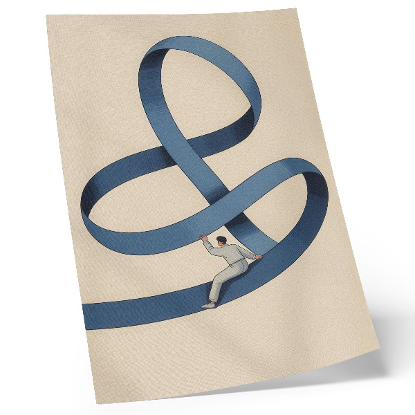 Póster Cinta azul sobre fondo beige figura dinámica