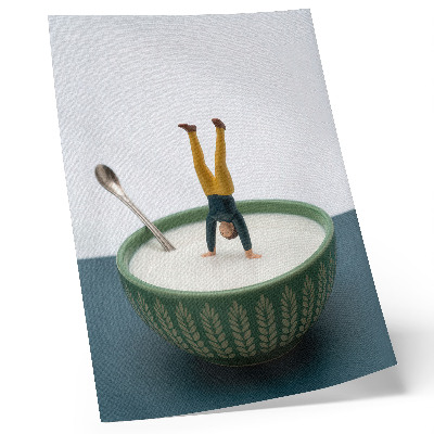 Póster Figura en un cuenco de leche con hojas verdes