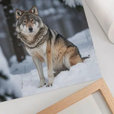 Lienzo decorativo moderno lobo en el bosque invernal con diseño elegante y natural