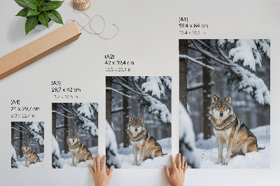 Lienzo decorativo moderno lobo en el bosque invernal con diseño elegante y natural