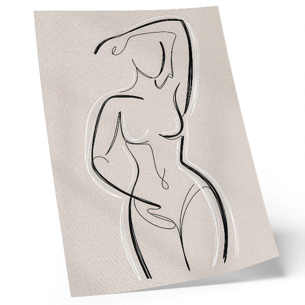 Póster con colores saturados Silueta minimalista de una mujer sobre fondo beige.