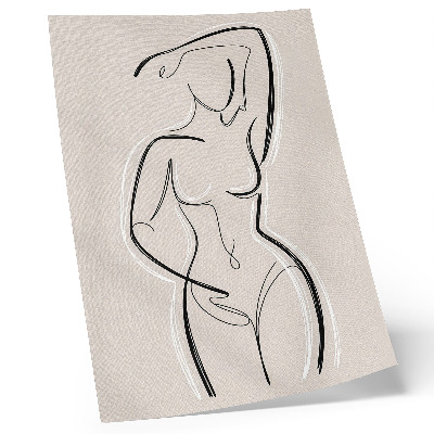 Póster con colores saturados Silueta minimalista de una mujer sobre fondo beige.