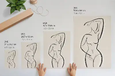 Póster de silueta minimalista de una mujer con colores saturados sobre fondo beige