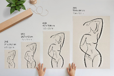 Póster con colores saturados Silueta minimalista de una mujer sobre fondo beige.