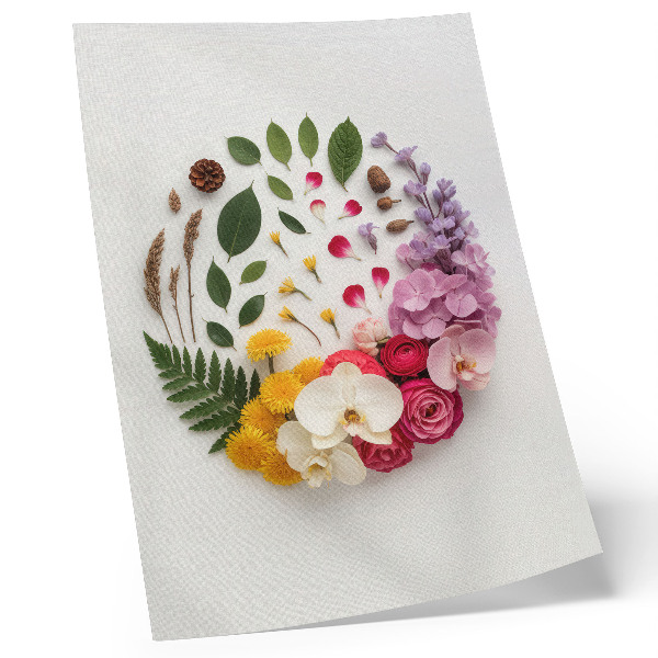 Lámina artística de alta calidad Una colorida composición de flores y hojas en armonía.