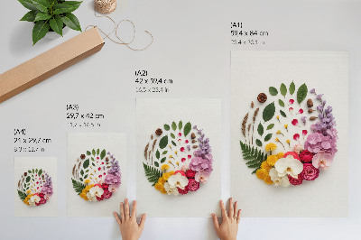 Lámina artística de alta calidad Una colorida composición de flores y hojas en armonía.