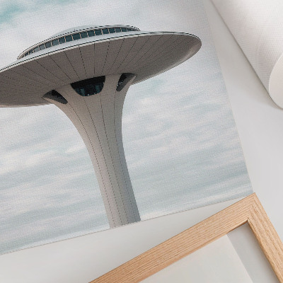 Póster con colores saturados Un edificio futurista contra el cielo