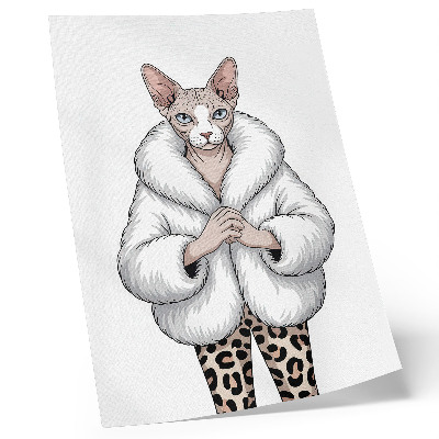 Póster Gato con abrigo de piel y pantalones con estampado de leopardo.