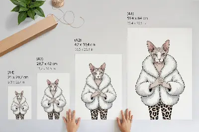 Póster de gato con abrigo de piel y pantalones de estampado de leopardo