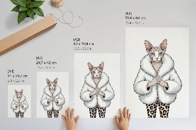 Póster Gato con abrigo de piel y pantalones con estampado de leopardo.
