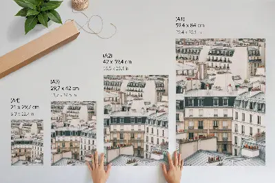 Póster de techos y chimeneas simétricas con colores saturados