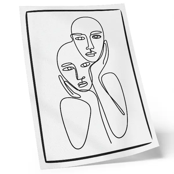 Lienzo decorativo moderno con diseño de contornos faciales minimalistas y elegantes en líneas negras