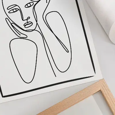 Lienzo decorativo moderno con diseño de contornos faciales minimalistas y elegantes en líneas negras