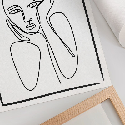 Lienzo decorativo moderno Contornos faciales, líneas negras, minimalismo, elegancia