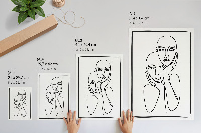 Lienzo decorativo moderno Contornos faciales, líneas negras, minimalismo, elegancia