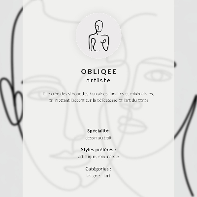 Lámina artística de alta calidad Rostros en técnica de dibujo lineal, minimalismo, elegancia