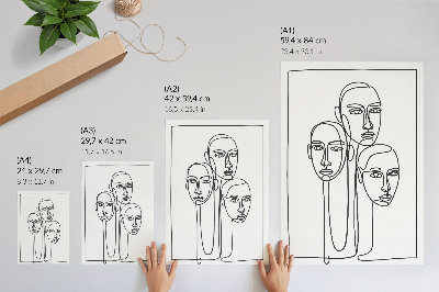 Lámina artística de alta calidad Rostros en técnica de dibujo lineal, minimalismo, elegancia