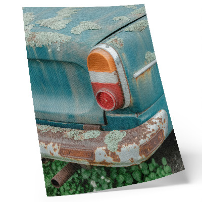 Lienzo decorativo moderno Coche cubierto de musgo, óxido y color turquesa.
