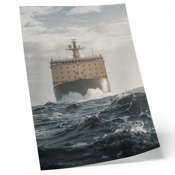 Póster de barco en el mar diseño minimalista con colores saturados de armonía y majestuosidad
