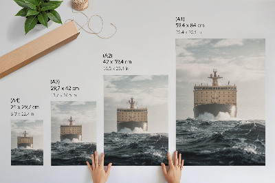 Póster con colores saturados Barco en el mar: Minimalismo, armonía y majestuosidad