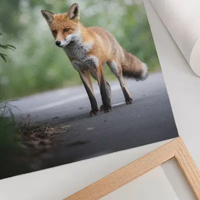 Lienzo decorativo moderno zorro en un entorno minimalista de naturaleza verde