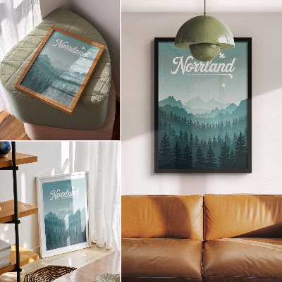 Lienzo decorativo moderno Montañas azules, árboles verdes, espacio natural