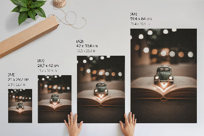 Lámina artística de alta calidad Cochecito en miniatura sobre un libro con luces mágicas