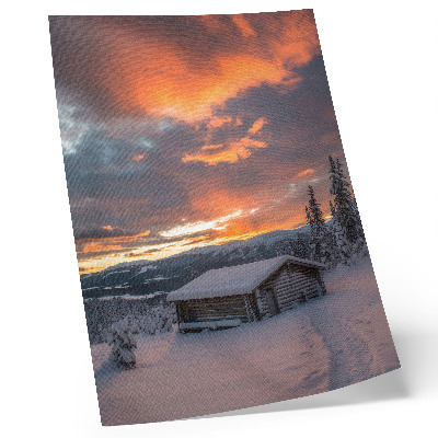Lámina artística de alta calidad Refugio de invierno, cielo naranja, naturaleza