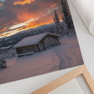 Lámina artística de alta calidad Refugio de invierno, cielo naranja, naturaleza