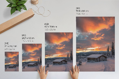 Lámina artística de alta calidad Refugio de invierno, cielo naranja, naturaleza