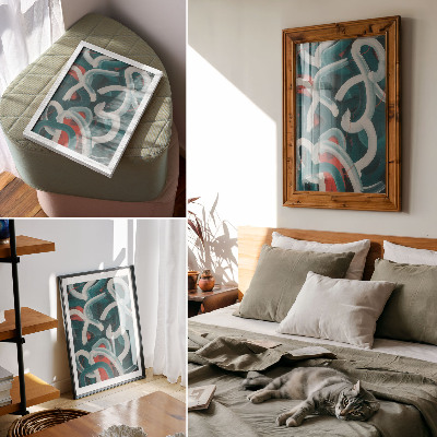 Lienzo decorativo moderno Trazos dinámicos abstractos en tonos turquesa.
