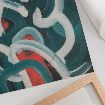Lienzo decorativo moderno con diseño de trazos abstractos dinámicos en tonos turquesa