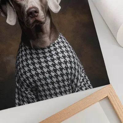 Lienzo decorativo moderno de un perro con boina y chaleco estampado