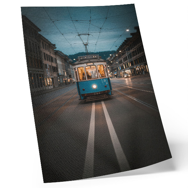 Póster Luces nocturnas de tranvía de la ciudad, energía retro
