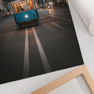 Póster Luces nocturnas de tranvía de la ciudad, energía retro