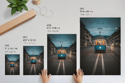 Póster Luces nocturnas de tranvía de la ciudad, energía retro