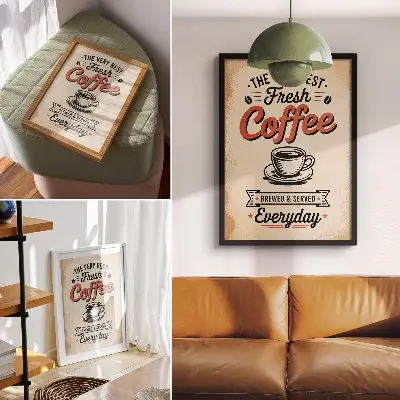 Lámina artística de alta calidad taza con diseño de cafetería retro