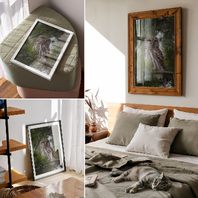 Lienzo decorativo moderno búho sobre una rama de pino que transmite naturaleza, paz y armonía