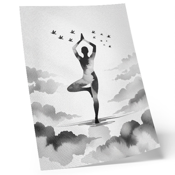 Lienzo decorativo moderno Silueta en blanco y negro entre las nubes con pájaros