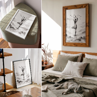 Lienzo decorativo moderno Silueta en blanco y negro entre las nubes con pájaros