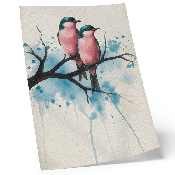 Lámina artística de alta calidad Una pareja de pájaros en una rama con un fondo abstracto.